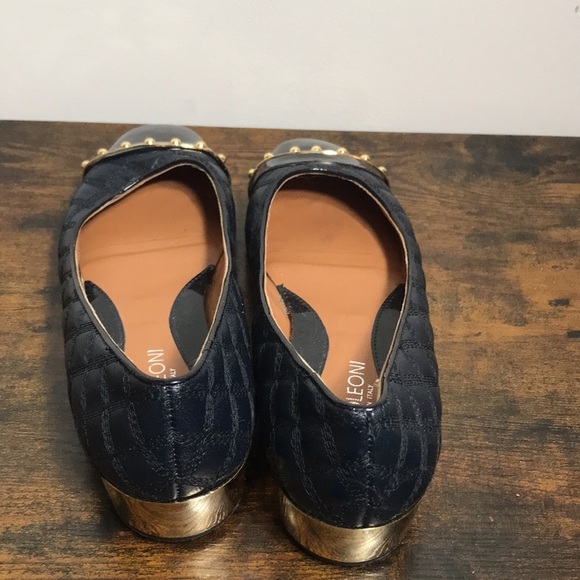 Vintage Napoleoni Navy Leather Quilted Gold Heels Ballet Flats Made in Italy - Picture 4 of 10